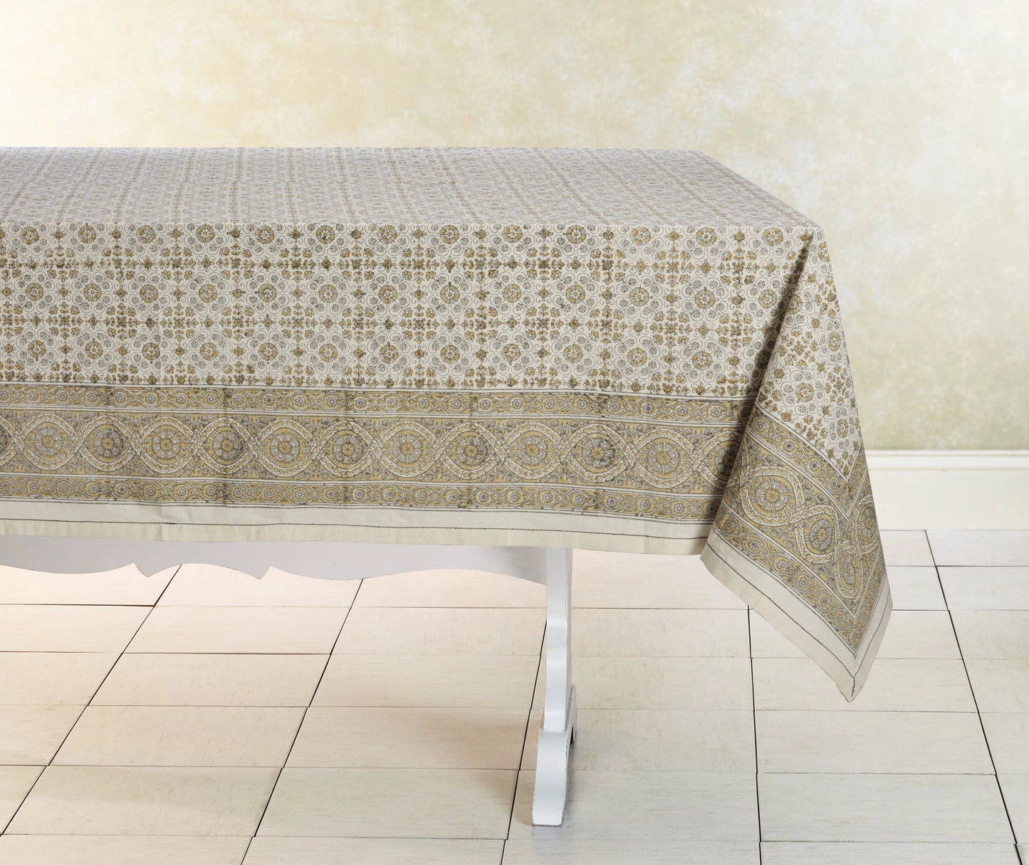 Lily Hand Block Printed Cotton Tablecloth
