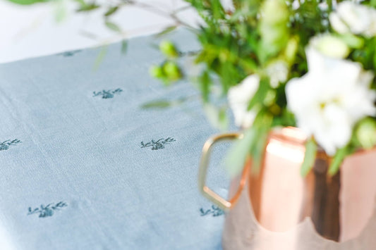 Blue Fleur Embroidered Tablecloth
